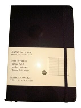 IC COLLECTION Black Hardcover Lined Notebook with Elastic Band